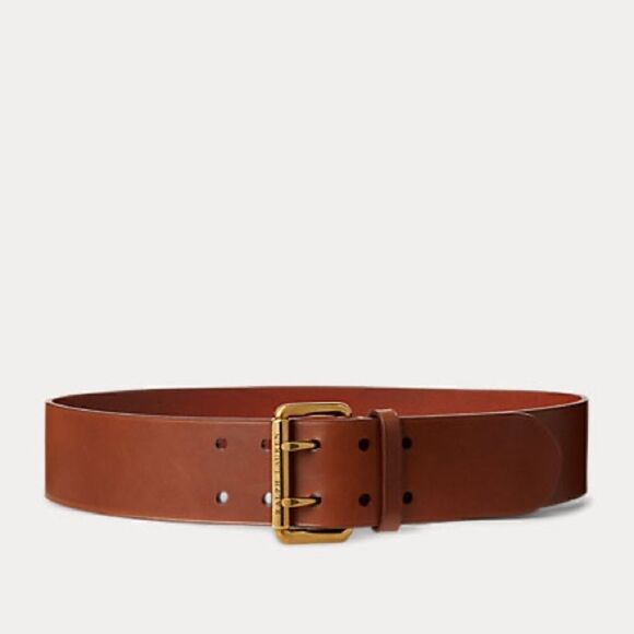 Ralph Lauren Wide Italian Calfskin Leather Double Prong Roller Buckle Belt - Picture 3 of 16